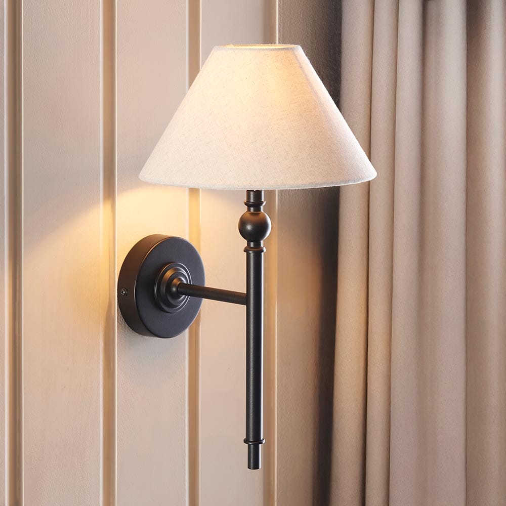Francesca Matt Black Wall Light with Linen Shade