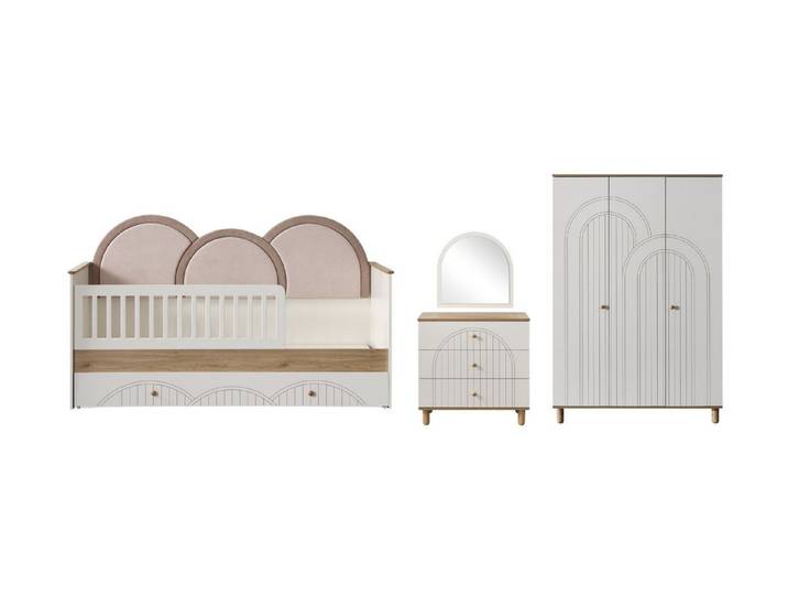 Villa Möbel Jugendzimmer-Set Antalya, (Kinderzimmer-Set, 3-tlg., Kinderbett Kommode und Kleiderschrank), mit Bett, Nachttisch und Schrank