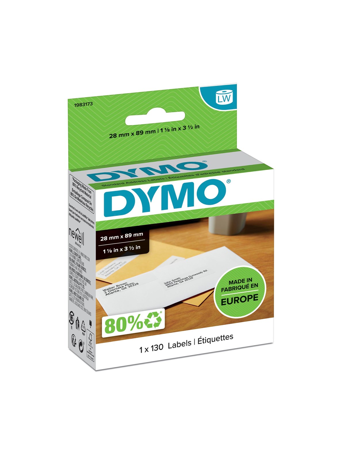 DYMO LabelWriter Adressetiketten | 28 mm x 89 mm | Rolle mit 130 Etiketten | selbstklebend