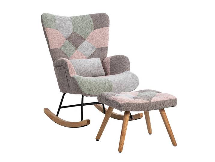 IDEASY Schaukelstuhl Bequemer bunter Schaukelstuhl, 93 cm hoch, Sitzbreite 43 cm –, stabiles Gestell aus Gummibaumholz, mehrfarbiges Design