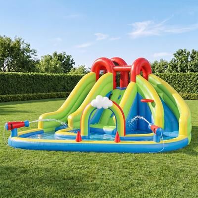 Aoxun 13' x 15' Double Lane Inflatable Water Slide Bounce House with Splash Pool