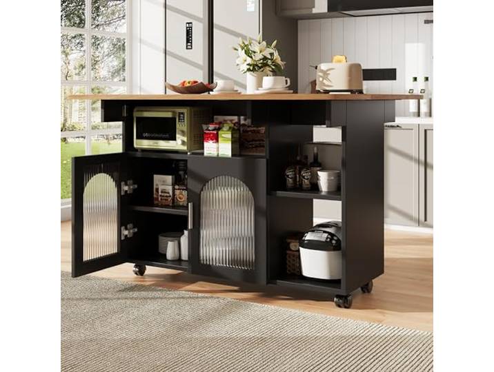 LAKFEW Kücheninsel, Freistehende Kücheninsel, Herausnehmbarer Esswagen, Buffetschrank, Multifunktionaler Esstisch mit klappbarer Arbeitsplatte, Küchenschrank mit Stauraum, (Schwarz)
