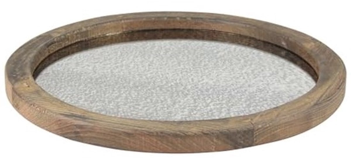 Rond houten dienblad met spiegel in natuurlijk bruin