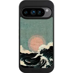 Nivocase Hülle für Google Pixel 9 Pro Handyhülle NIVOcore Case Schwarz Kunst Meer Welle (Google Pixel 9 Pro), Smartphone Hülle, Schwarz