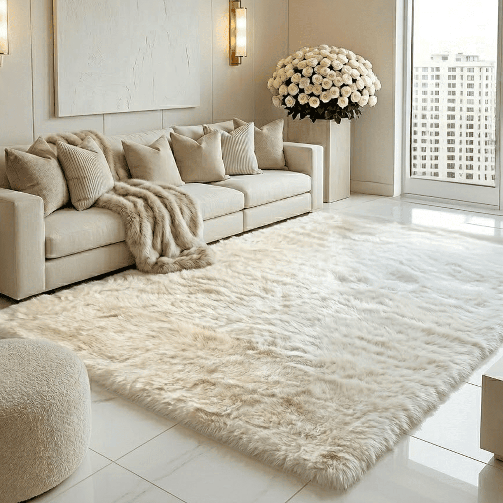 Lorek Cream Luxury Faux Fur Rug, 115x175cm
