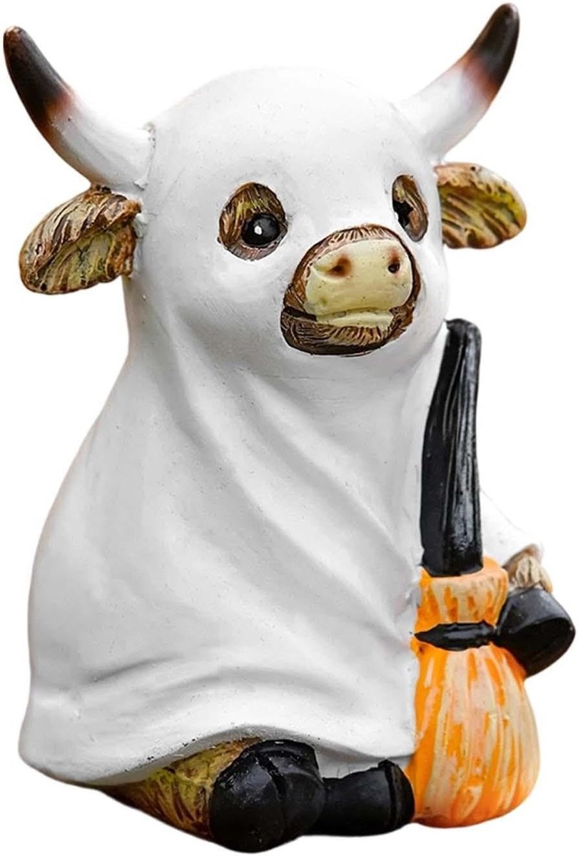 Handgeschilderd Koe Standbeeld Spook Hooglandvee Decoratie voor op Tafel