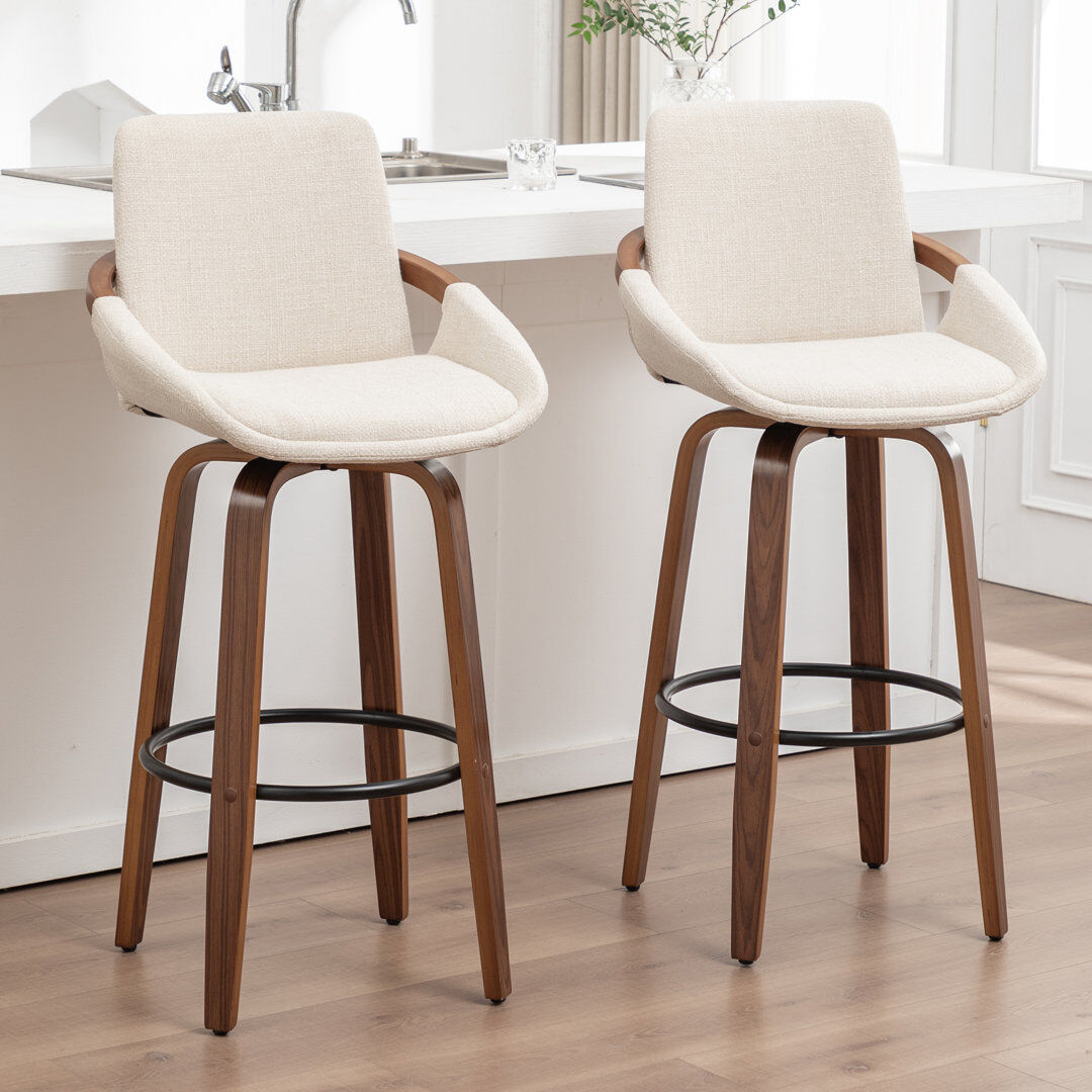 Blue Elephant Swivel Upholstered Bamboo and Poplar Solid Wood Bar Stool Beige Bar Stool (76.2cm Seat Height)