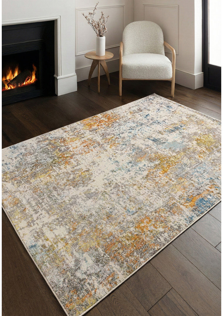 Borough Wharf Antebi Abstract Area Rug Ivory Rectangle 160 x 230 cm