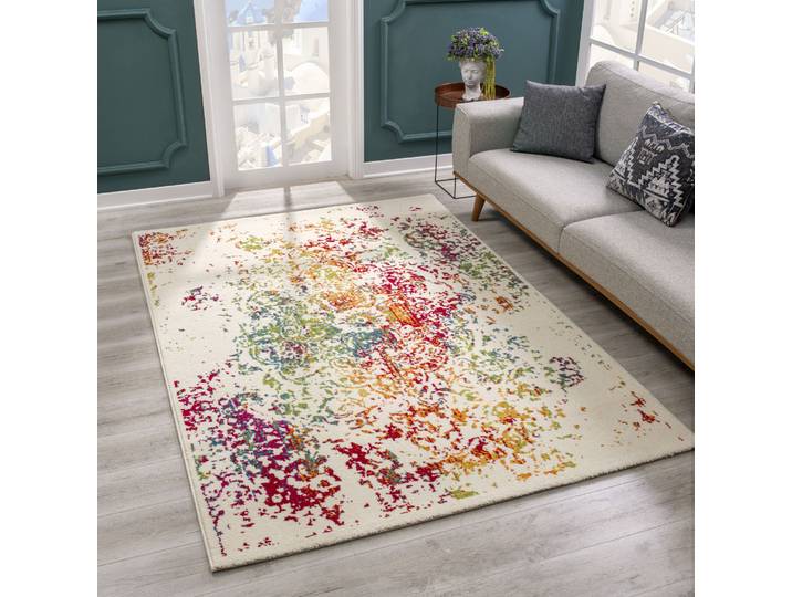 Teppich SANAT Vintage 1607 Gr. 2, bunt (weiß, bunt), B:80cm H:13mm L:150cm, Kunstfaser, Teppiche, Teppich, Wohnzimmer, Kurzflor, Vintage Look, Retro
