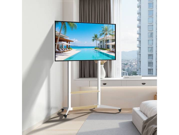 Support de meuble TV roulant réglable en hauteur sur roulettes, chariot de meuble TV mobile pour LED LCD 40-100 pouces