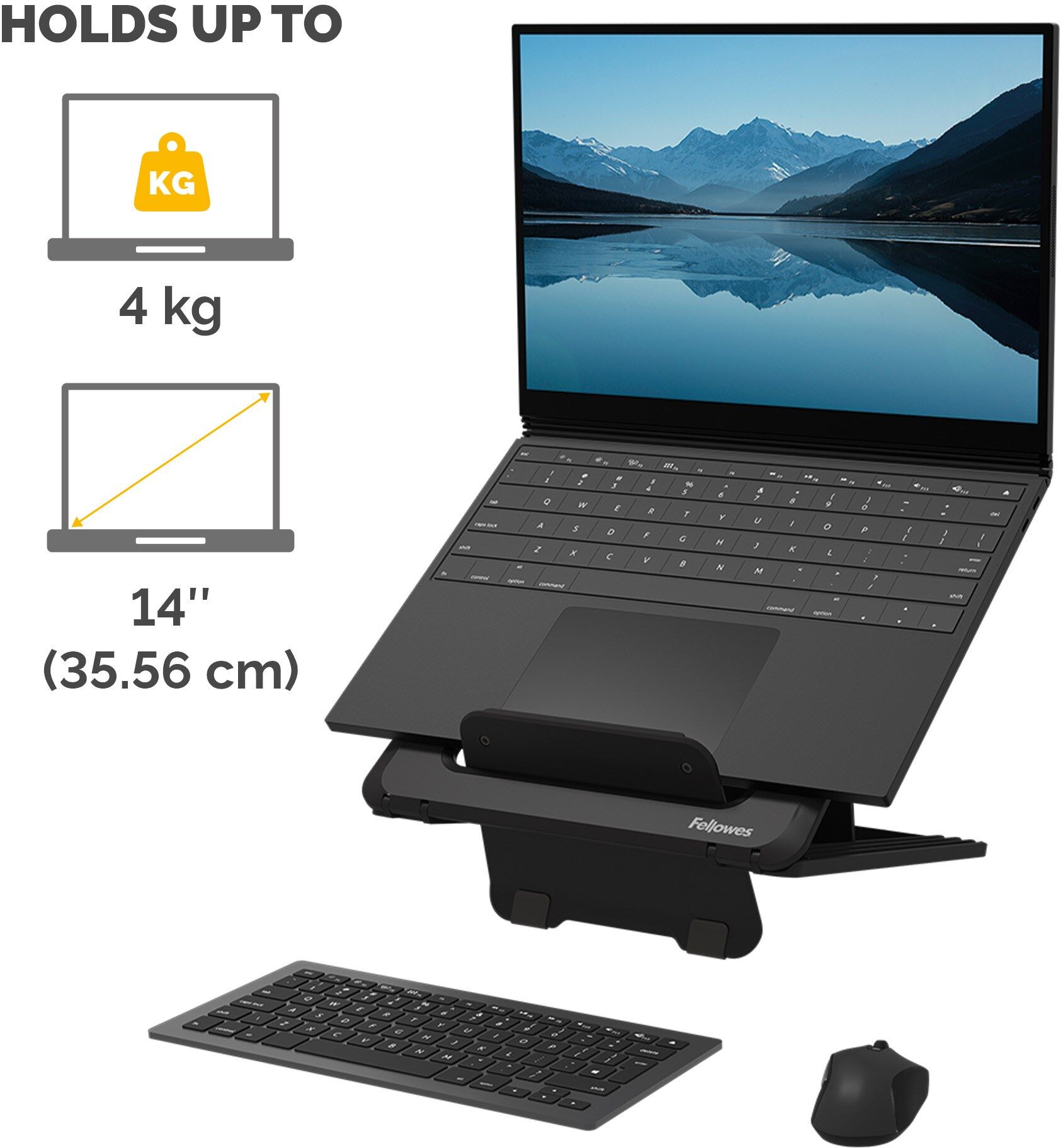 Fellowes Laptop Stand for Desk - Breyta Adjustable Laptop Riser for Home and Office - Portable Laptop Stand with 12 Height Adjustments - Max Laptop Si