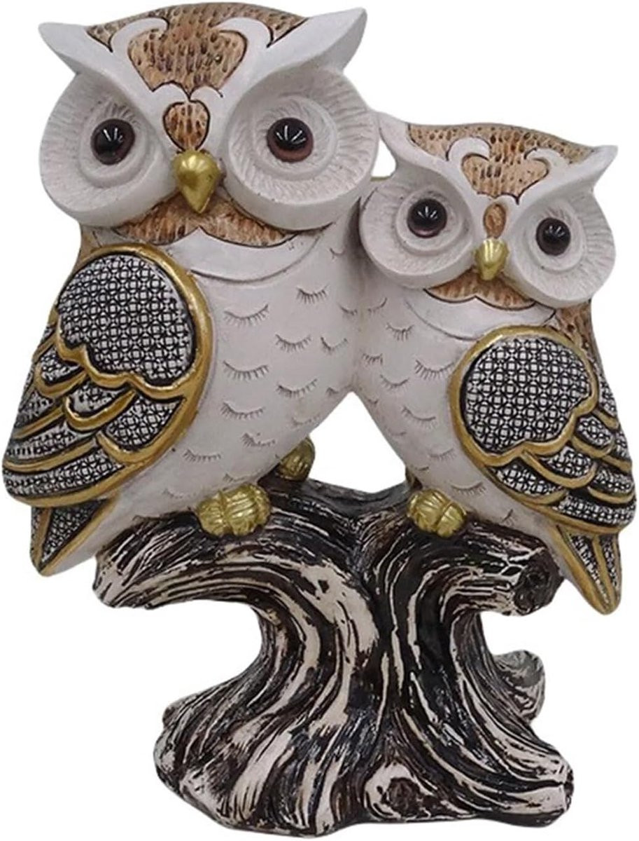 Rom Uil Paar Standbeeld - Hars Vogel Decoratie - 17 x 15 x 25 cm