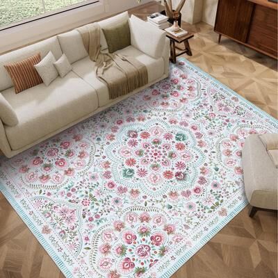 Garvee Vintage Mandala Floral Print Area Rug