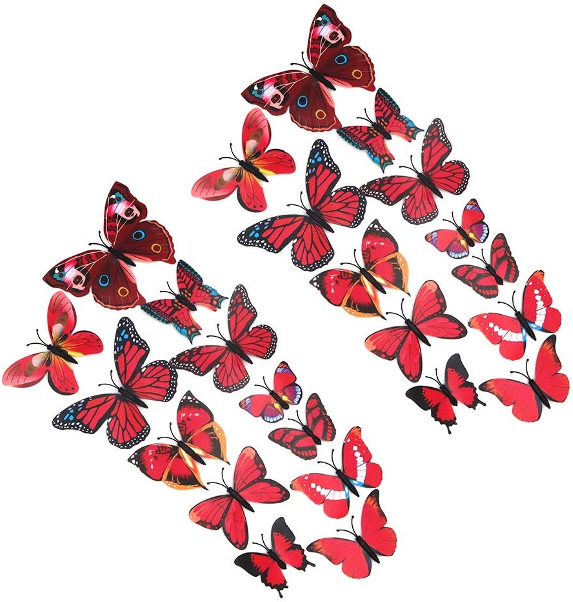 Allecto 3D Vlinder Magnet Wanddecoratie - Rode Kleur - 24 stuks