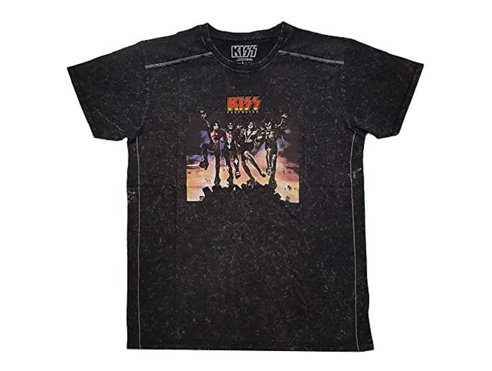 Kiss T Shirt Destroyer Band Logo nieuw Officieel Mannen Zwart Snow Wash L