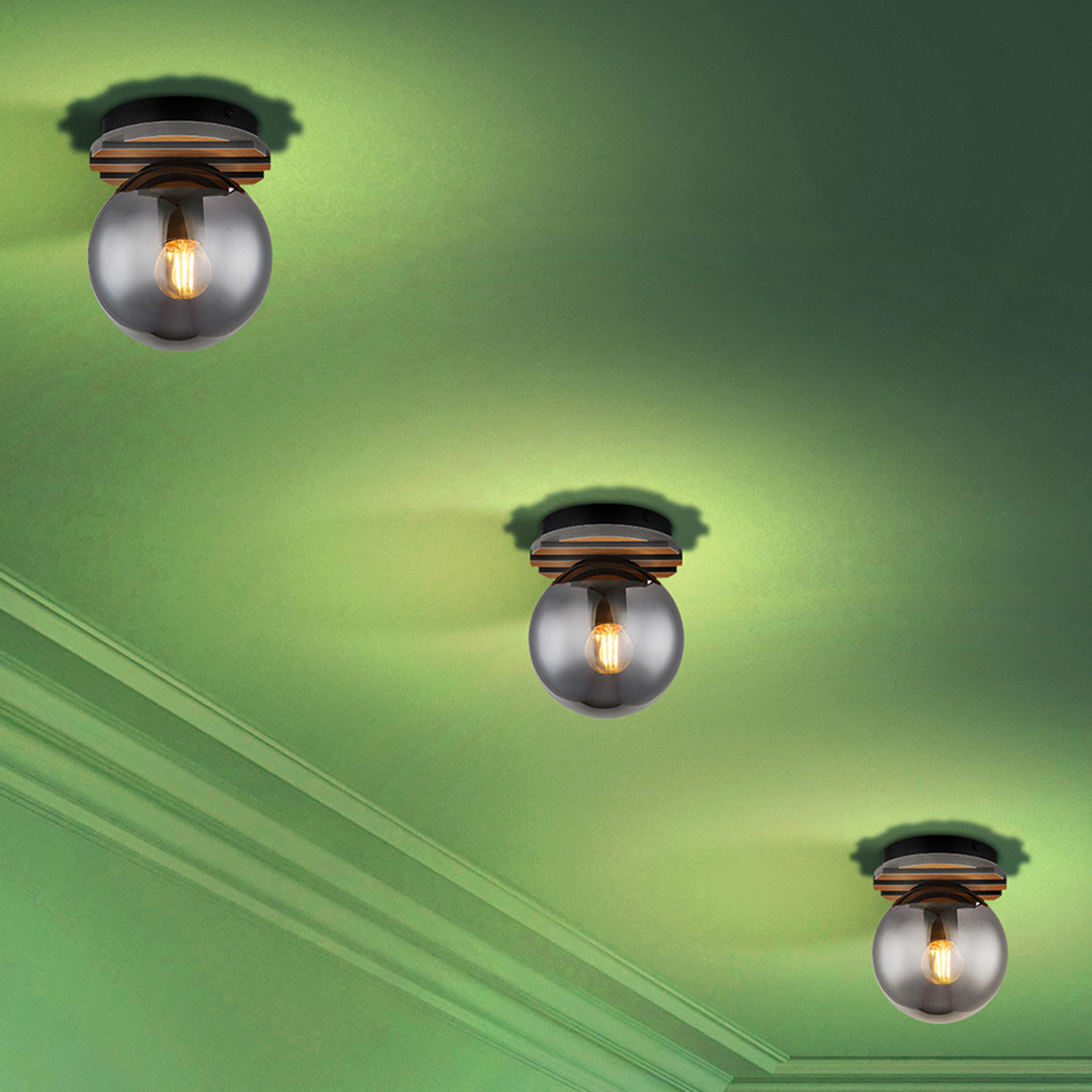 home24 Plafondlamp Parsons Ø 15cm bruin/zwart met rookglas en metaal