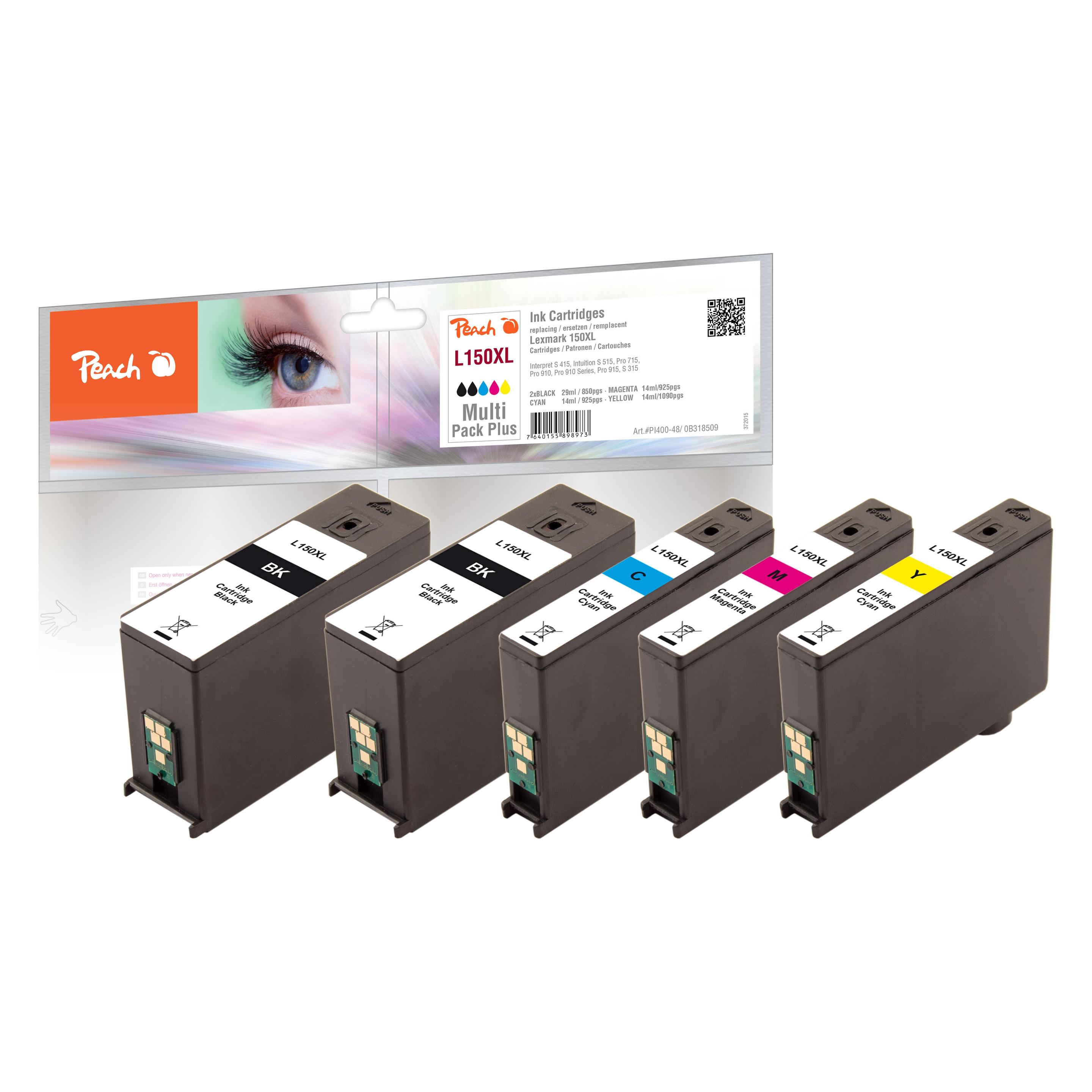 Peach Spar Plus Pack Tintenpatronen, XL-Ergiebigkeit, kompatibel zu Lexmark No. 150XL (33150650)