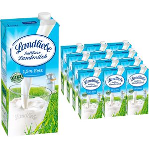 Landliebe Milch fettarme H-Milch, Fettgehalt 1,5%, ultrahocherhitzt & homogenisert, 12x 1 Liter