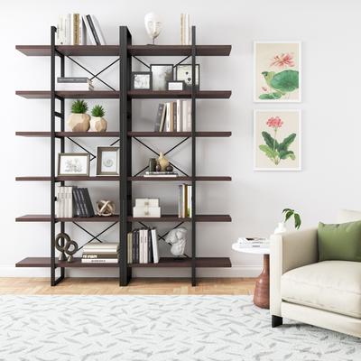 DAVEE FURNITURE "Davee Dark Walnut Color 6-Tiers Bookcase - 85"" H x 70"" W x 12.6"" D"