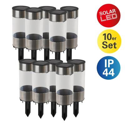 LED Solarleuchte NÄVE "Rota", silber (silberfarben), B:5cm H:19cm L:5cm Ø:5cm, Leuchten, 10er Set runde Dekoerdspieße, LED warmweiß, je H: 19cm, D: 5cm, silber
