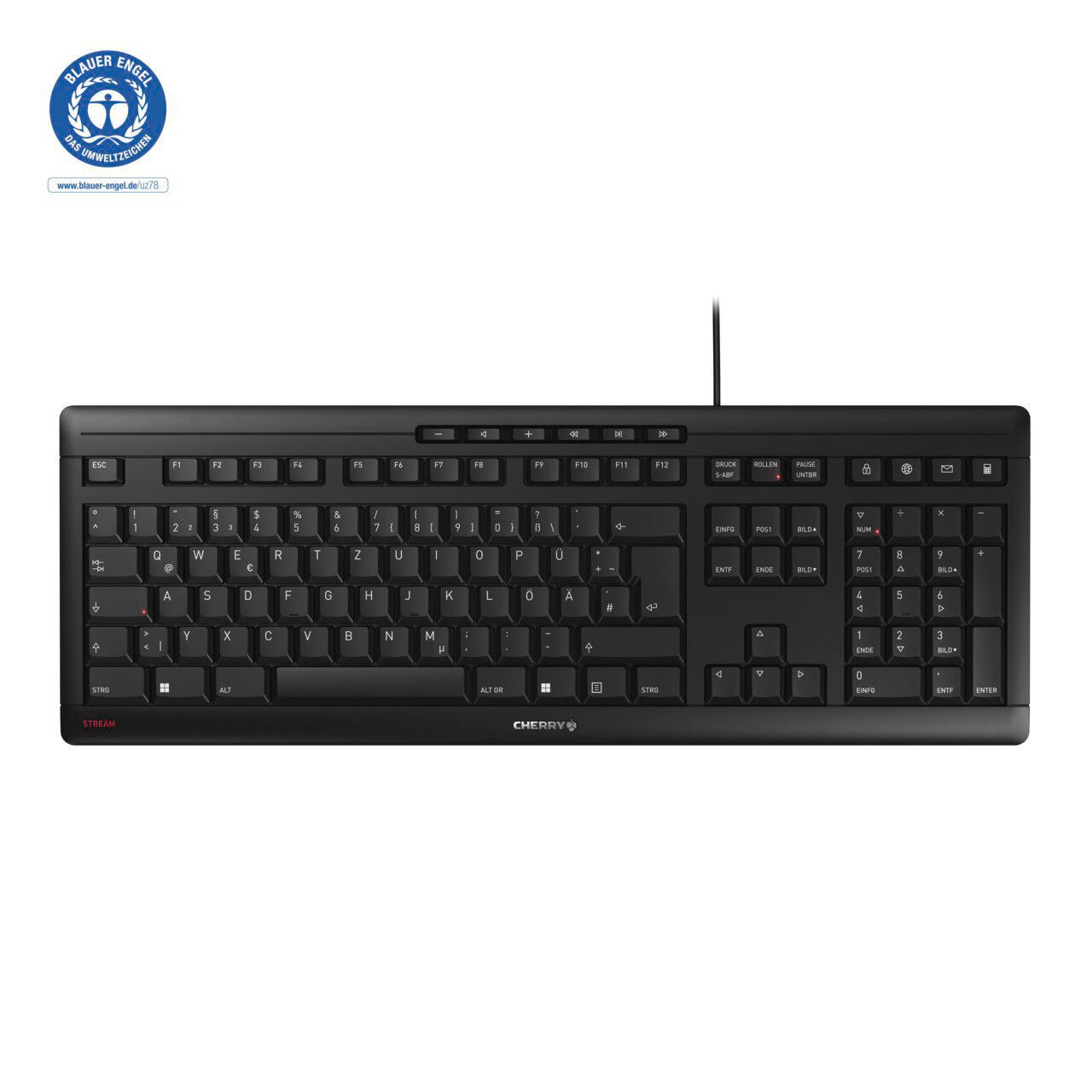 Cherry STREAM KEYBOARD 2019 USB-A, Schwarz - Kabelgebundene Tastatur JK-8500DE-2