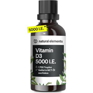 natural-elements Vitamin-D 50 ml, für 1700 Tropfen, Vitamin D3, hochdosiert, je Tropfen 5000 I.E.