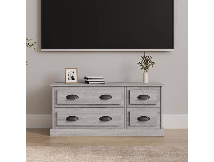 HEFZGDB TV-Schrank Grau Sonoma 100x35,5x45 cm Holzwerkstoff mit 4 Schubladen und robuster Oberplatte für Stauraum und Wohnzimmer Einrichtung