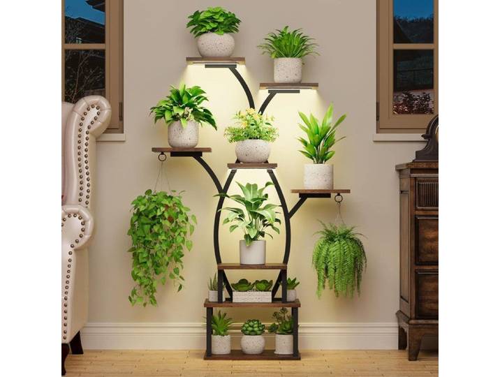 Support pour plantes à 8 niveaux-Meuble plante avec LED Grow light-étagère pour plantes interieur en bois-122x80.5x31cm