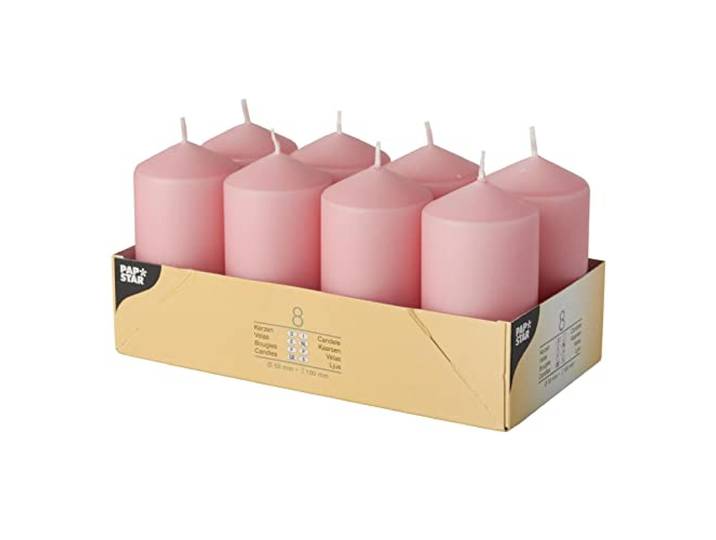 8 stompkaarsen Ø 50 mm · 100 mm oudroze