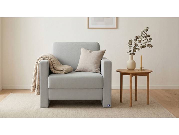 BRUNO Schlafsessel 70cm in Hellgrau praktische Größe stabiles Massivholz & Boxspringkomfort