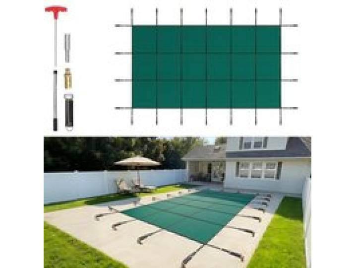 VEVOR Pool Abdeckplane, Passend für Rechteckige, Eingelassene Pools (4,9x9,1 m), Winterabdeckplane mit Ablauflöchern, Blickdichte Netzabdeckung für Schwimmbecken, Winter-Sicherheitsabdeckung, Grün