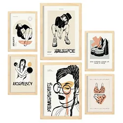 POSTER Set Mit 6 In Schwarzer Tinte Gleichgewicht Kunstdrucke Im Skizzenstil Für Innenarchitektur A3 & A4 Rahmen Aus Hellem Holz