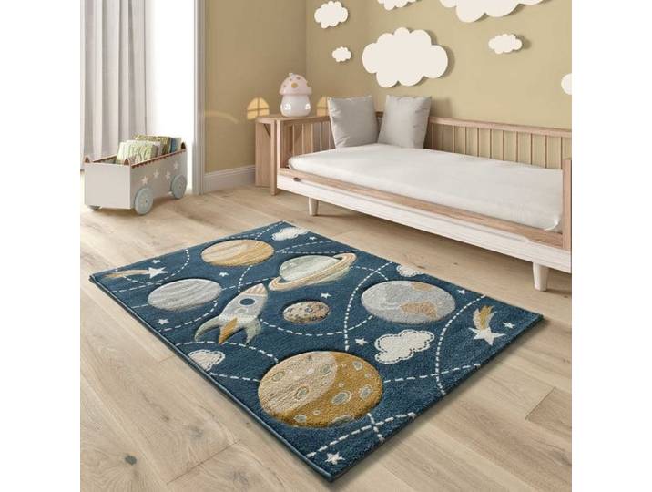Tapis ATTICGO enfant animaux 120 x 170 cm BALLOON bleu