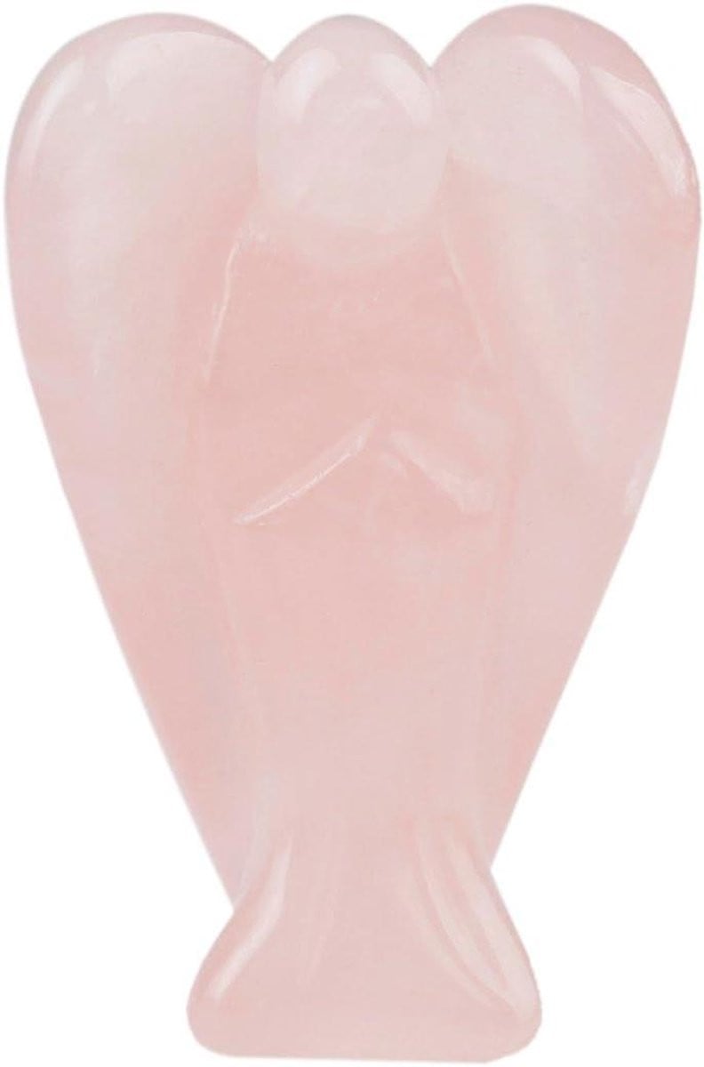 Beschermengel Beeldje Pocket Engel Kristal - Handgesneden Rozenkwarts - 38 cm