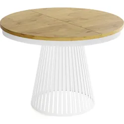 ESSTISCH Naro rund ausziehbar mit Weißem Lamellen-Metallgestell, Braun 100-180/100/76 cm