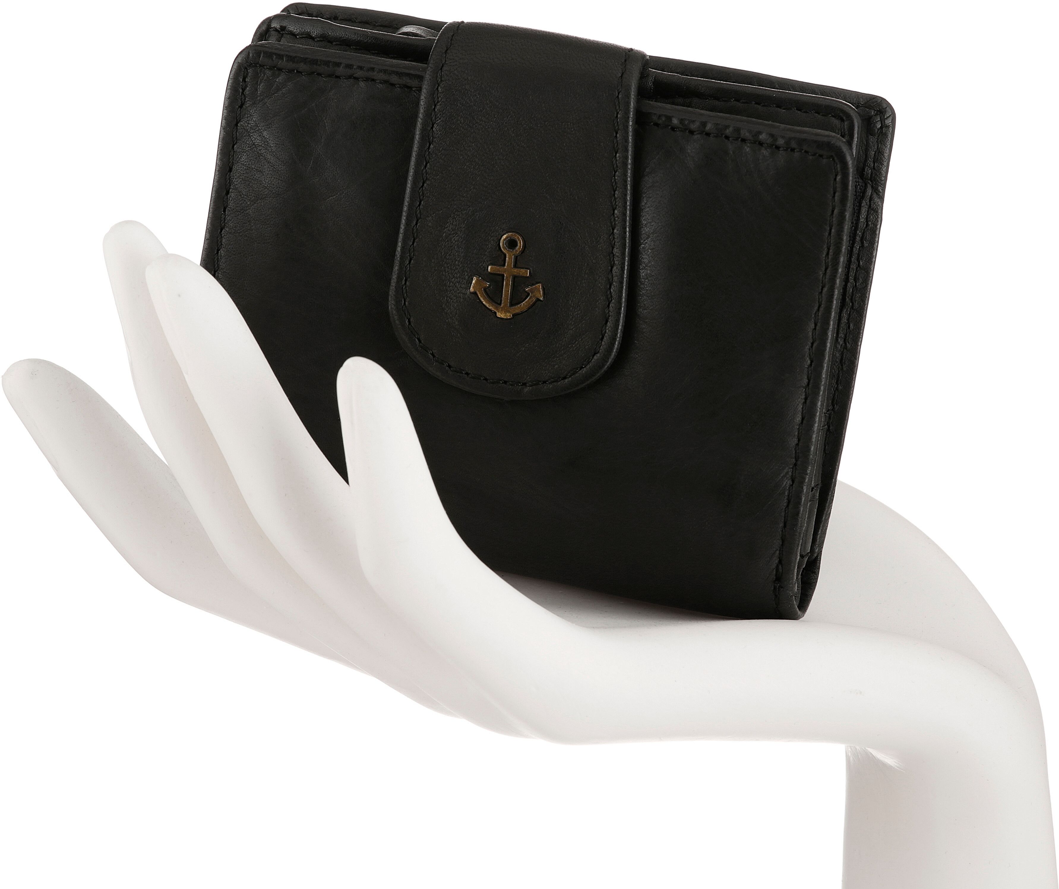 Geldbörse HARBOUR 2ND "Stella", Damen, grau (schwarz ash), Rindsleder, washed, Kleinlederwaren Geldbörse, Unisex Portemonnaie, Geldbeutel mit Logoaufnäher