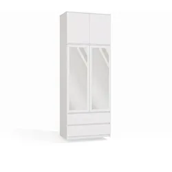 KLEIDERSCHRANK Malwa SS-90 mit Spiegel und Aufsatz WEISS 2 Türen 2 Schubladen fürs Zimmer