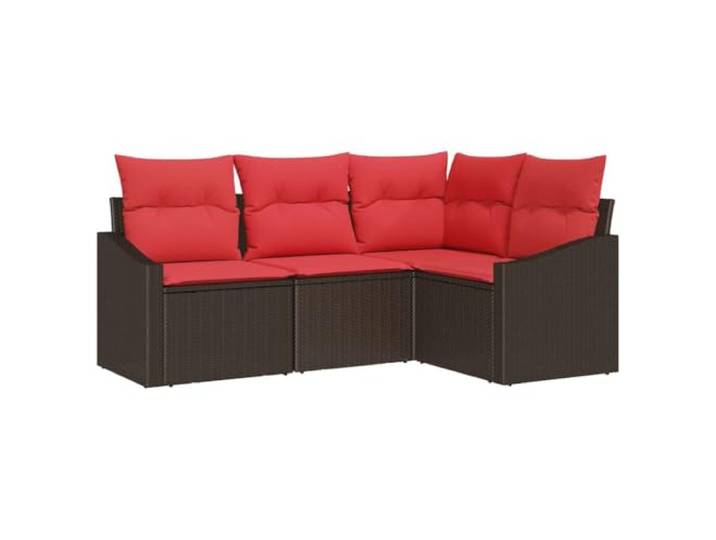 KTHLBRH Sofa-Set, 4-teilig, braun, Polyrattan, mit verstellbarem Tisch Sessel und Ottomane, höhenverstellbarer Tisch, gepolsterte Kissen, versteckte Behälter, lackierter Stahlrahmen