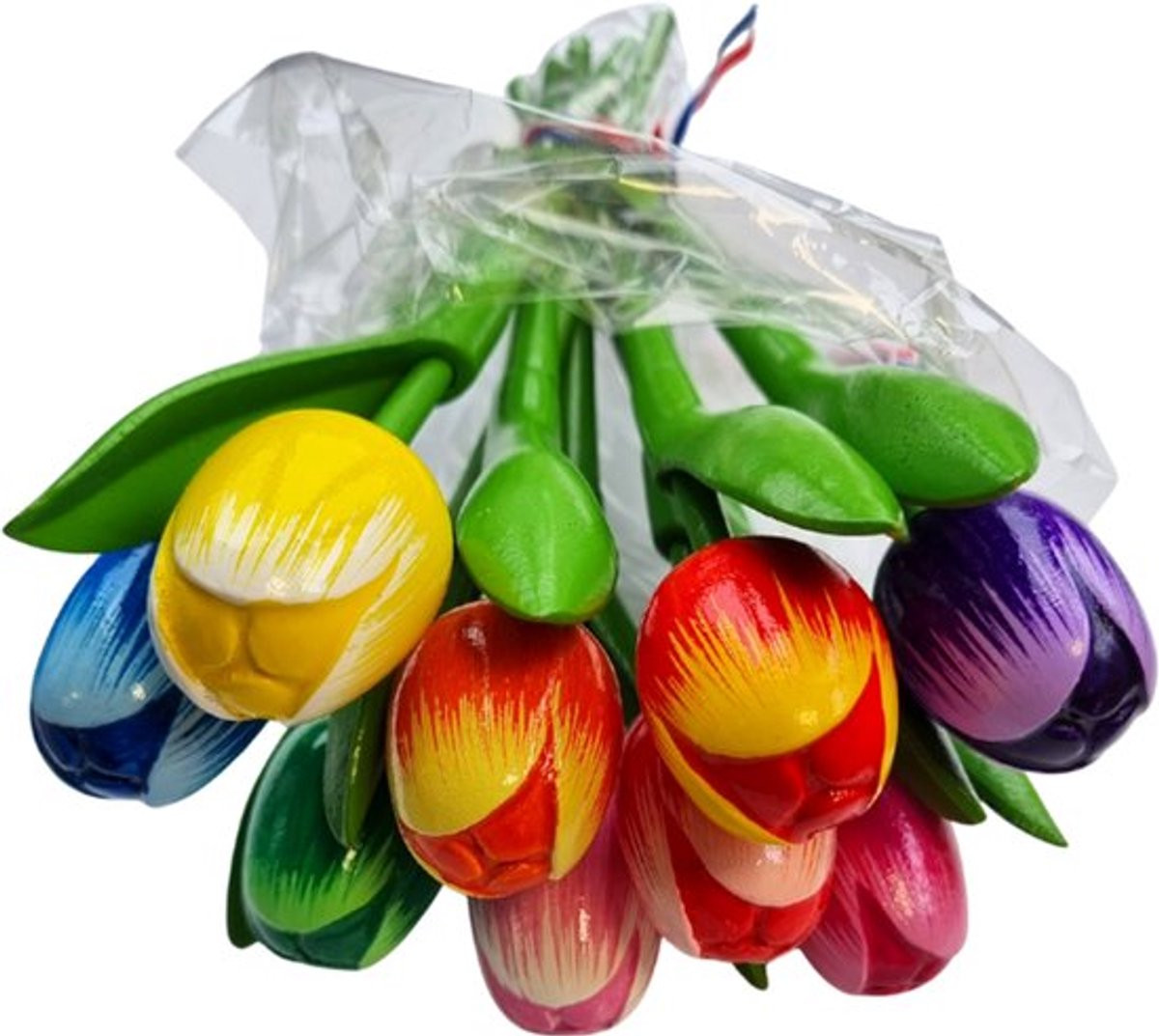 Boeketje houten tulpen in 9 kleuren mix, Hoogte: 20 cm