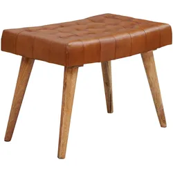 SITZHOCKER – Mango Massivholz/Echtleder, 67x47x39 cm, Chesterfield-Design