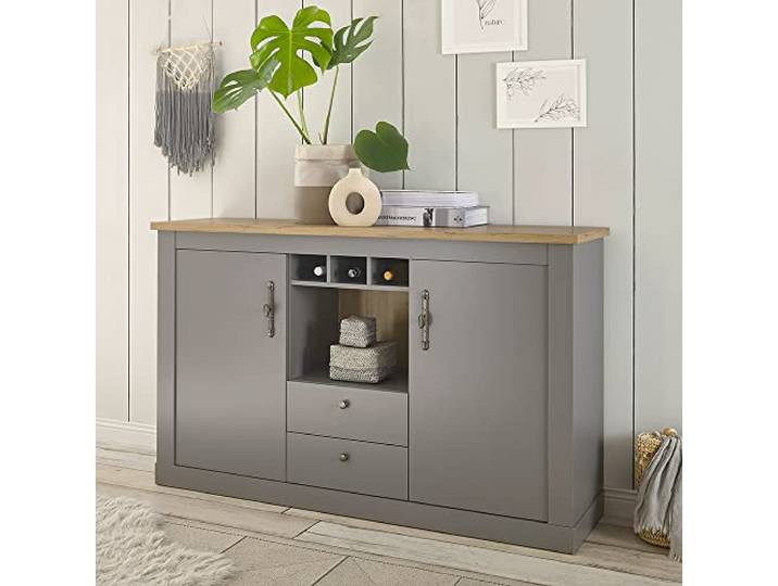 Lomadox Landhaus woon-/eetkamer dressoir in grijs met Artisan eiken Nb., B/H/D ca. 166/100/44 cm
