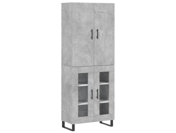 Highboard Betongrau 69,5x34x180 cm Holzwerkstoff mit Glastüren Glastüren, Metallfüße, Wandmontage empfohlen, Schrauben nicht enthalten