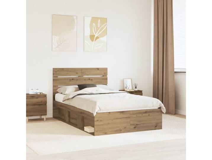 YUOTYRKTEJRSG Kiefernholz Kopfstütze Modernes Design 135x190cm Braun Bettrahmen mit Kopfteil Kunsthandwerk Eiche 135x190 cm Doppelbettgestell Massivholz Lattenrost Modernes Bett mit Kiefernholz