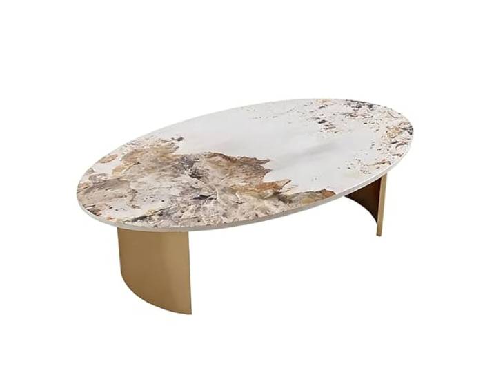 2WFYJNITP Wohnzimmer Moderner elliptischer Couchtisch mit Felsplatte for Zuhause Mittelstück(Multi-Colored,Klein)