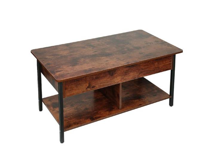 SUPFINE Table Basse Compacte Table de Salon avec Plateau Relevable Table d'appoint en Bois + Acier au Carbone 2 Niveaux