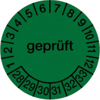 Dreifke® Aufkleber | Prüfetikett geprüft grün ab 28 - 30 mm Folie selbstklebend, 10 St