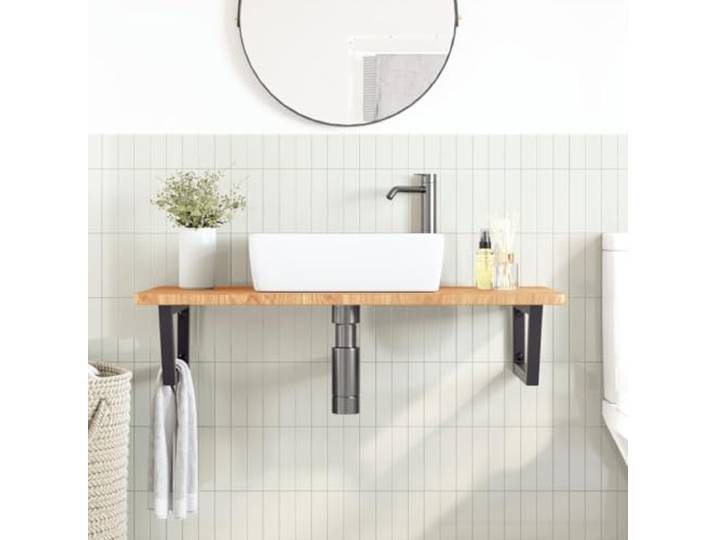 KTHLBRH Wandablage für Waschbecken, Eiche 100 x 50 cm Schwarzer Stahl, Trapezhalterung, Belastung 100 kg, freie Montage