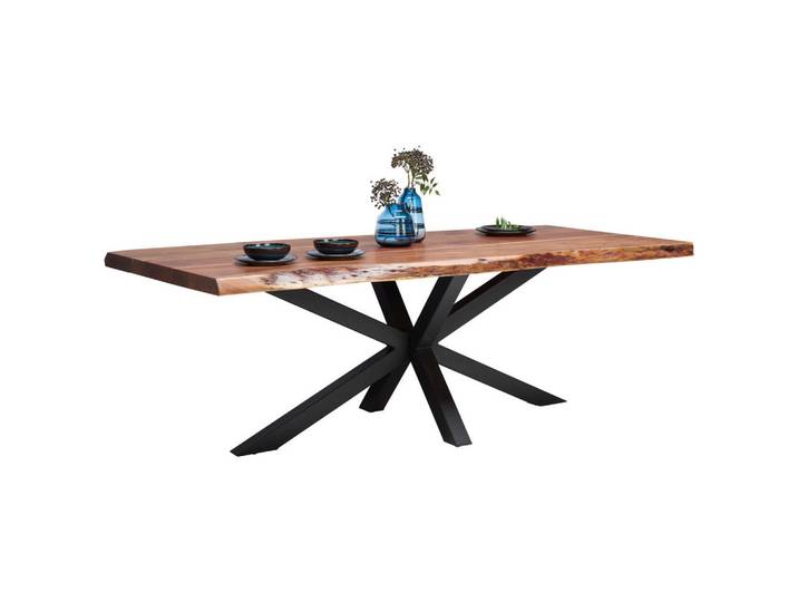Landscape Esstisch, Schwarz, Akazie, Holz, Metall, Akazie, massiv, rechteckig, eckig, 100x78x220 cm, Esszimmer, Tische, Esstische, Baumkantentische
