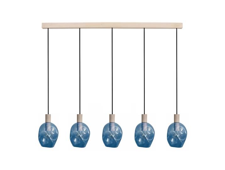 Lustre bois naturel H100cm Abat-jour bleu