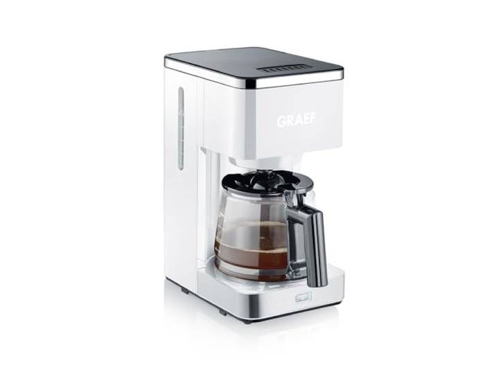 GRAEF. Filterkaffeemaschine FK401 Weiß mit Warmhaltefunktion, Vorbrühfunktion, klarer Wasserstandsanzeige, 10-Tassen-Volumen, aromafördernde Brühtechnik, 1,25 L Kapazität